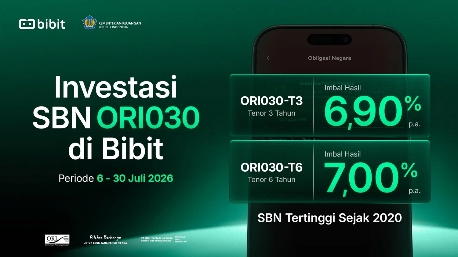 SBN ORI030 Sudah Bisa Dibeli di Bibit, Imbal Hasil Capai 7,00% per Tahun Fixed Rate